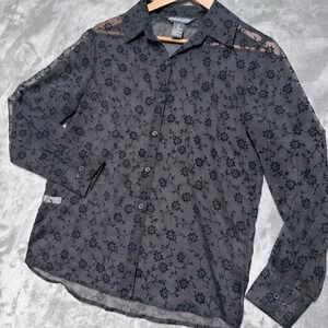 Vintage Y2k Sheer Button Up Top Womens S Velvet Burnout Whimsygoth Dark Academia